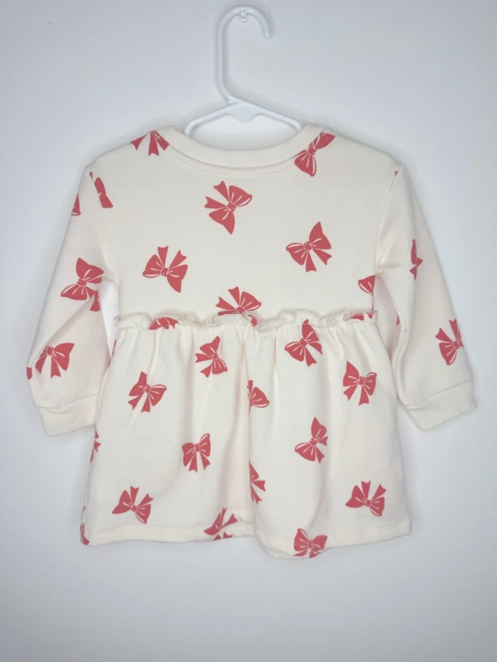 NWT  Baby Gap Cream Long Sleeve Dress with Red Printed Bows - 18-24 months